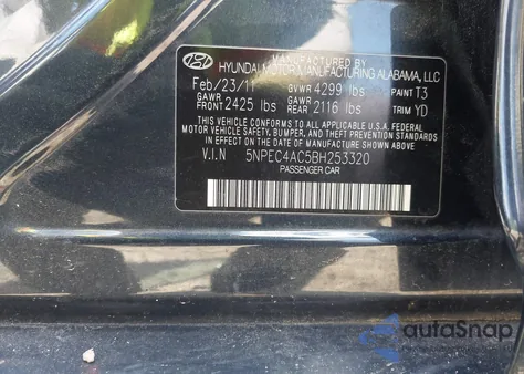 2011 Hyundai Sonata Limited z USA, uszkodzony, nr VIN 5NPEC4AC5BH253320